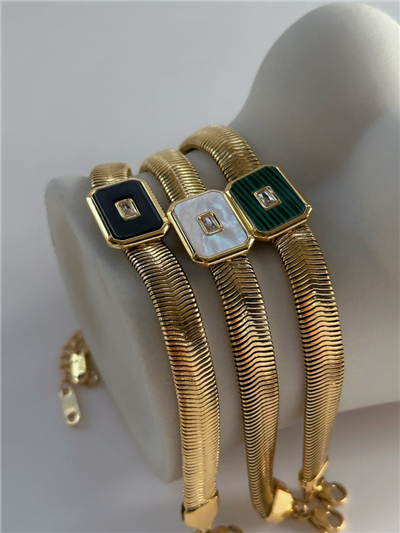 Breichled cadwyn asgwrn penwaig sgwâr vintage